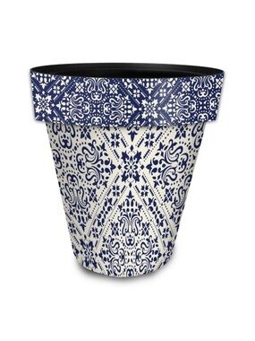 BRIARWOOD LANE NWT Navy and white Damask Medium Planter -11”